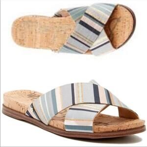 Sam Edelman Hattie Crisscross Sandals Womens 7.5 Blue Stripe Cork Coastal Boho